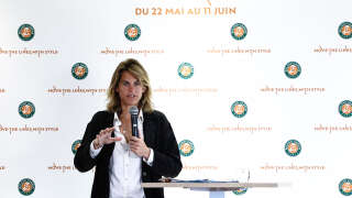 Roland-Garros Open tennis tournament's director Amelie Mauresmo addresses a press conference presenting the 2023 edition of the Roland Garros Grand Slam tennis tournament at the Roland Garros stadium, western Paris, on April, 2023. (Photo by Anne-Christine POUJOULAT / AFP)