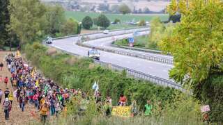 Un précédement rassemblement d’opposants au projet d’autoroute pour relier Castres à Toulouse, à Soual (Tarn), en octobre 2022.