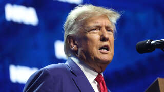 INDIANAPOLIS, INDIANA - APRIL 14: Former President Donald Trump speaks to guests at the 2023 NRA-ILA Leadership Forum on April 14, 2023 in Indianapolis, Indiana. The forum is part of the National Rifle Association’s Annual Meetings & Exhibits which begins today and runs through Sunday.   Scott Olson/Getty Images/AFP (Photo by SCOTT OLSON / GETTY IMAGES NORTH AMERICA / Getty Images via AFP)