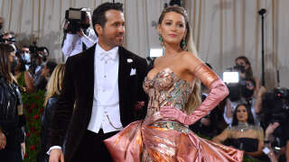 US actress Blake Lively and husband Canadian-US actor Ryan Reynolds arrive for the 2022 Met Gala at the Metropolitan Museum of Art on May 2, 2022, in New York.  - The Gala raises money for the Metropolitan Museum of Art's Costume Institute.  The Gala's 2022 theme is 