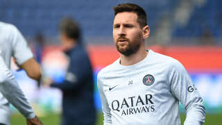 (FILES) In this file photo taken on April 30, 2023, Paris Saint-Germain's Argentine forward Lionel Messi looks on as he warms up prior to the French L1 football match between Paris Saint-Germain (PSG) and FC Lorient at The Parc des Princes Stadium in Paris. Argentine superstar Lionel Messi will play in Saudi Arabia next season under a 