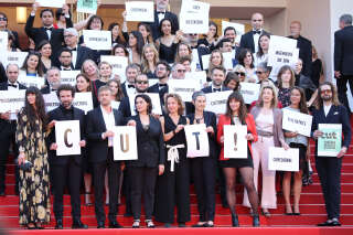 CANNES, FRANCE - MAY 22: 'CUT! (Cinema Uni pour la Transition)' activists attend the 