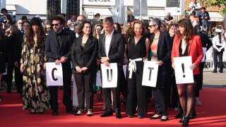 CANNES, FRANCE - MAY 22: 'CUT! (Cinema Uni pour la Transition)' activists attend the 