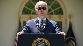 (FILES) US President Joe Biden announces his nomination of Air Force General Charles Brown, Jr., to serve as the next Chairman of the Joint Chiefs of Staff, in the Rose Garden of the White House in Washington, DC, May 25, 2023. US President Joe Biden and Republican legislators have reached an agreement in principle to raise the US debt ceiling and thereby avoid catastrophic default, US media reported May 27, 2023. (Photo by Mandel NGAN / AFP)