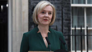 Liz Truss, outgoing UK prime minister, delivers her leaving speech outside 10 Downing Street in London, UK, on Tuesday, Oct. 25, 2022. Rishi Sunak, whose first name means a sage in Hindi, will become the UKs youngest prime minister in more than two centuries and its first from an ethnic minority and also be the first former hedge funder to hold the post. Photographer: Chris J. Ratcliffe/Bloomberg via Getty Images