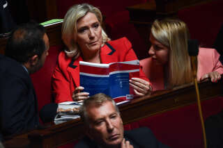 Marine Le Pen, présidente du groupe RN à l’Assemblée nationale, photographiée le 13 juin dans l’hémicycle (illustration).