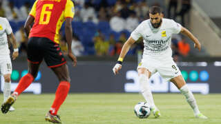 Karim Benzema a marqué son premier but avec son nouveau club saoudien de l’Ittihad, lors de la Coupe arabe des clubs champions 2023 entre l’Espérance de Tunis et l’Al-Ittihad au stade King Fahd de Taif, le 27 juillet 2023.