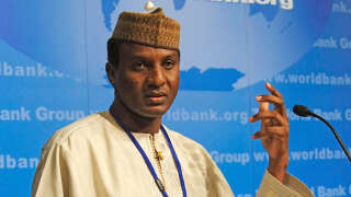 Niger's Finance and Economy Minister Ali Lamine Zeine speaks to reporters on October 12, 2008 at the IMF in Washington. Zeine spoke of the 15th meeting of Highly Indebted Poor Countries (HIPC) finance minsters that was held on October 10. HIPC ministers made important  recommendations to mitigate the impact of the global financial crisis on their economies, improve debt relief delivery, assure long-term debt sustainability, finance the Millenium Development Goals (MDG) and continue to build their debt management capacity.         AFP PHOTO/Karen BLEIER (Photo by KAREN BLEIER / AFP)