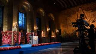 Anders Olsson, président du comité Nobel, prononce un discours lors de la cérémonie de remise des prix Nobel à Stockholm, le 10 décembre 2020.