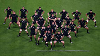 PARIS, FRANCE - SEPTEMBER 08: Aaron Smith of New Zealand leads the Haka prior to the Rugby World Cup France 2023 Pool A match between France and New Zealand at Stade de France on September 08, 2023 in Paris, France. (Photo by Laurence Griffiths/Getty Images)