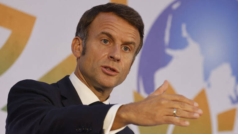 Emmanuel Macron lors d’une conférence de presse le 10 septembre après le G20 à New Delhi.