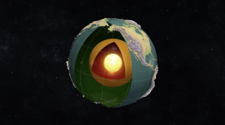 Illustration de l’intérieur de la Terre avec ses diéfférentes couches et son noyau métallique