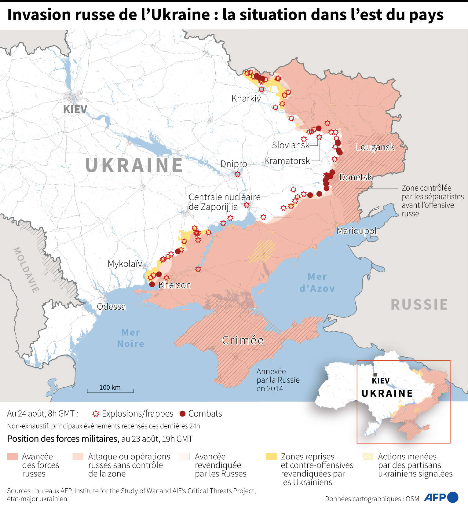 Situation en Ukraine au 24 août 2022.