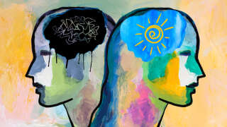 Mental health. Abstract human head and brain shape.  happy and sad. mood disorder.