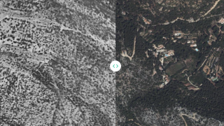 A gauche, la végétation près du Pont de l'Etoile, à Aubagne, dans les années 1950.  A droite, une photo prise en 2024, montrant la recolinisation de l'espace par la pinède. 