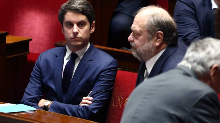 Gabriel Attal et Eric Dupond-Moretti à l’Assemblée nationale le 30 janvier 2024.