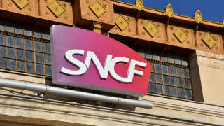 MARSEILLE, FRANCE - 2021/10/28: SNCF logo seen at the entrance of Saint-Charles station in Marseille. (Photo by Gerard Bottino/SOPA Images/LightRocket via Getty Images)