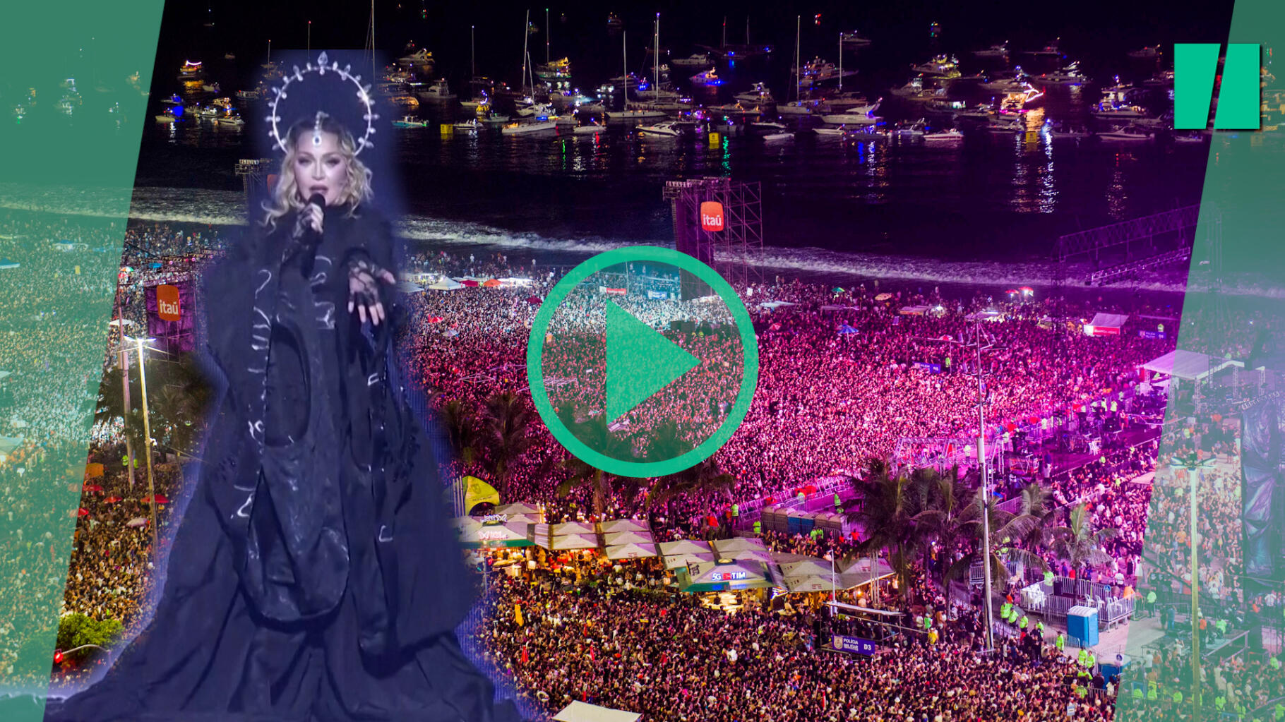 Madonna speelt “Like a Virgin” tijdens een concert in Rio de Janeiro voor 1,5 miljoen mensen