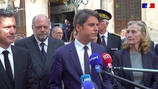 Gabriel Attal, s’exprimant sur la délinquance des mineurs, ce vendredi 24 mai à Valence.