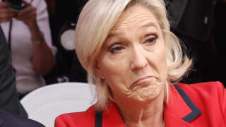 Marine Le Pen photographiée lors de la conférence de presse de Jordan Bardella lundi 24 juin (illustration).
