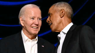 (FILES) US President Joe Biden (L) and former US President Barack Obama attend a campaign fundraiser at the Peacock Theater in Los Angeles on June 15, 2024. Former US president Barack Obama has told allies that Joe Biden needs to reconsider his reelection bid, the Washington Post reported on July 18, 2024. Obama believes that Biden's path to victory has diminished and that the 81-year-old should 