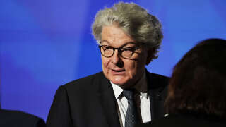 European Commissioner for Internal Market Thierry Breton arrives prior to a speech on Europe by French President in an amphitheatre of the Sorbonne University in Paris, on April 25, 2024. French President gave a speech setting out his European policy directions ahead of the European elections on 09 June. The French president spoke of Europe being 