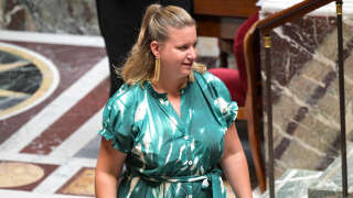 French member of Parliament (MP) and head the parliamentary group of the leftist La France Insoumise (France Unbowed) LFI party Mathilde Panot reacts after voting to elect lower house' President at the France's National Assembly in Paris on July 18, 2024. The new MPs meet for the first time on July 18, 2024 to elect the President of the National Assembly, in the deeply fragmented lower house after the leftwing coalition defeated the far-right in general elections with no group winning an absolute majority. (Photo by Bertrand GUAY / AFP)