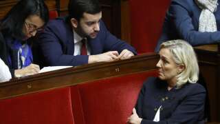 Taxé de « populiste », le budget du RN dit (beaucoup) de ses obsessions (photo de Marine Le Pen et Jean-Philippe Tanguy le 14 novembre à l’Assemblée)